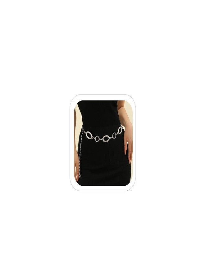 QFSH Women Circular Metallic Waist Chain Belt Boho Body Chain for Dresses Jeans Outfits Jewelry Accessory for Party (Silver 1) - Image 1